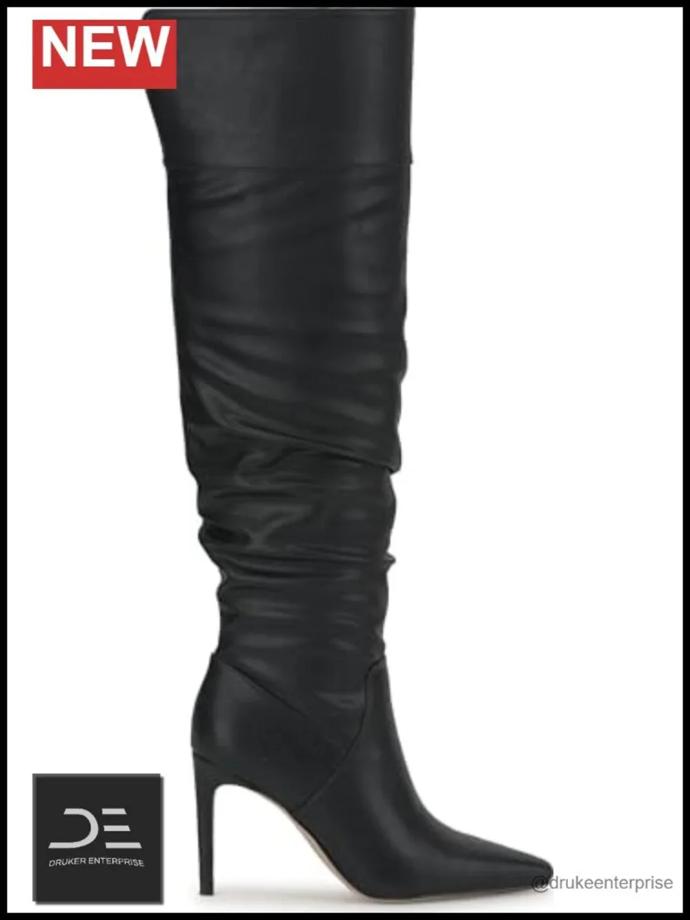 Over the Knee Slouch Boot Faux Leather Stiletto Heel Pointed Toe
